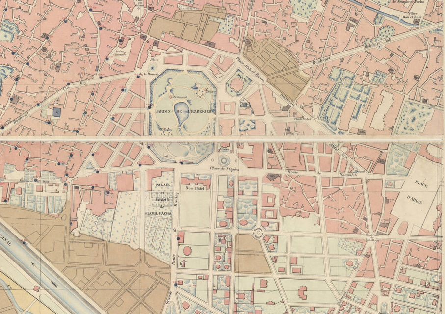 The area around the Ezbekiya from the 1874 Plan général de la Ville du Caire